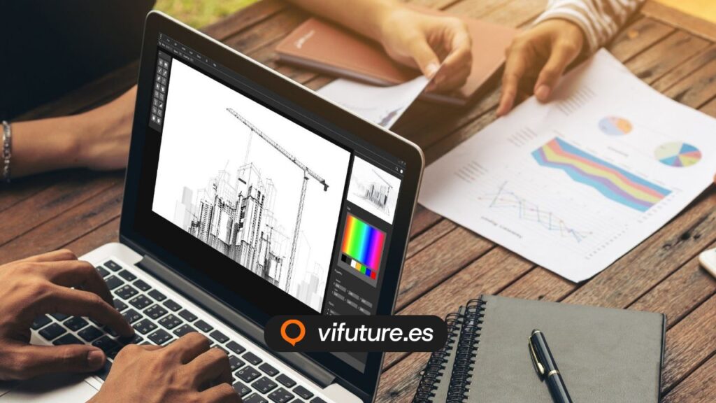 Manos trabajando en plano de edificio para diseño web