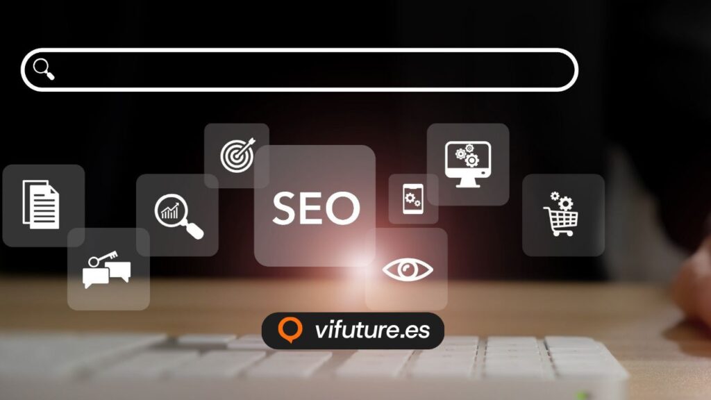 Iconos de SEO sobre teclado para experto en seo