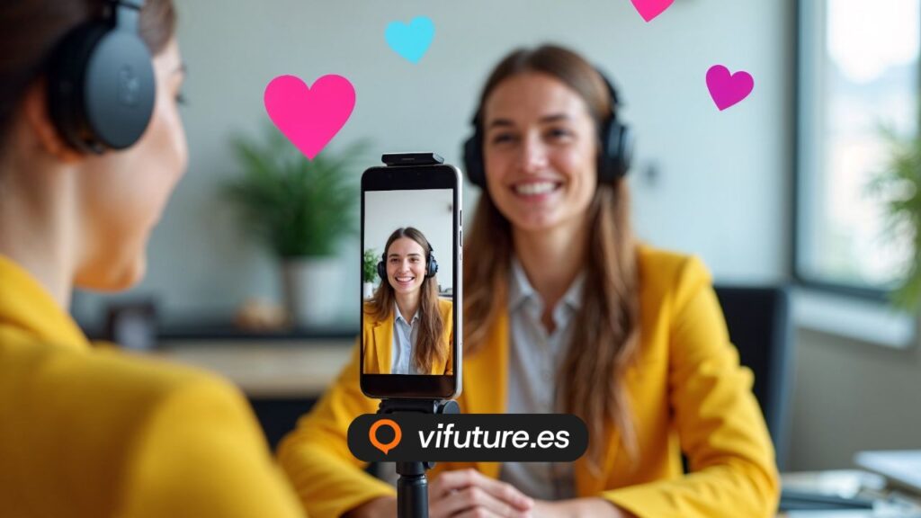 Mujer grabando vídeo para redes sociales para empresas
