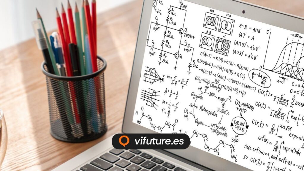 Portátil con fórmulas matemáticas para experto en posicionamiento web