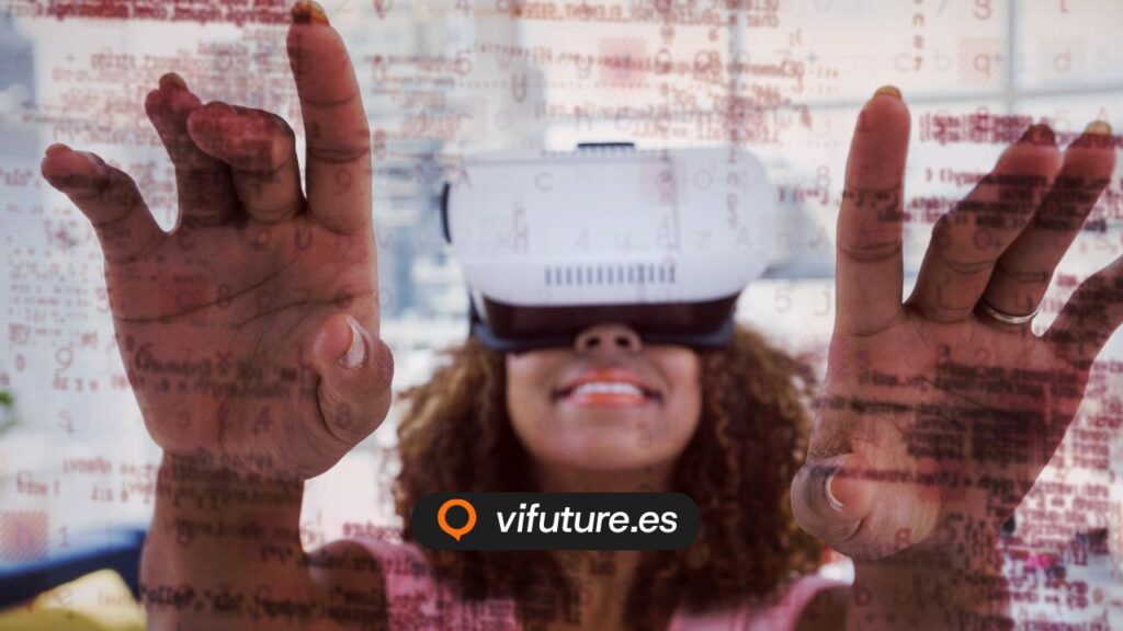 Mujer con realidad virtual para agencia posicionamiento sem