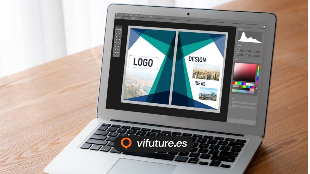 Portátil sobre mesa mostrando diseño para diseño web corporativo
