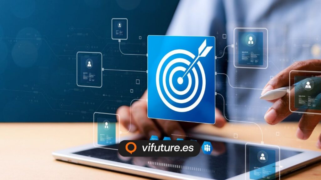 Persona con tableta y objetivo para agencia publicidad google
