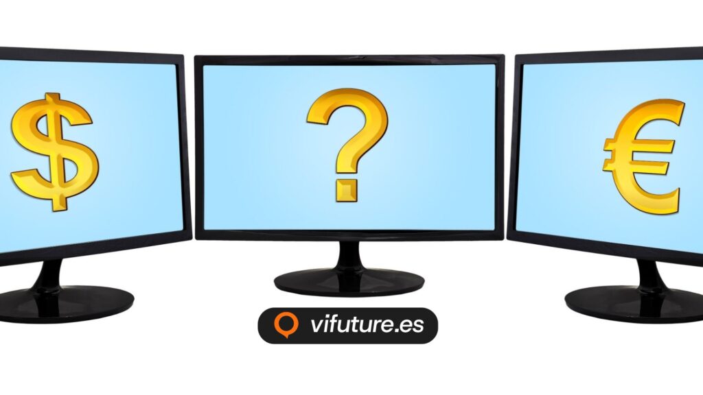 Monitores con símbolos de moneda para diseño y desarrollo web