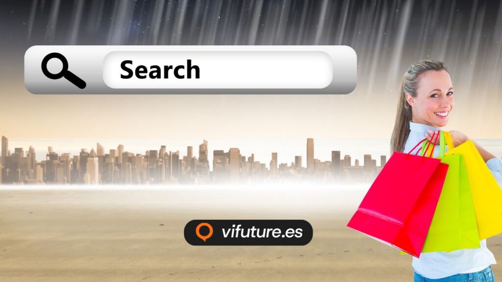 Mujer con bolsas y buscador para posicionamiento web local