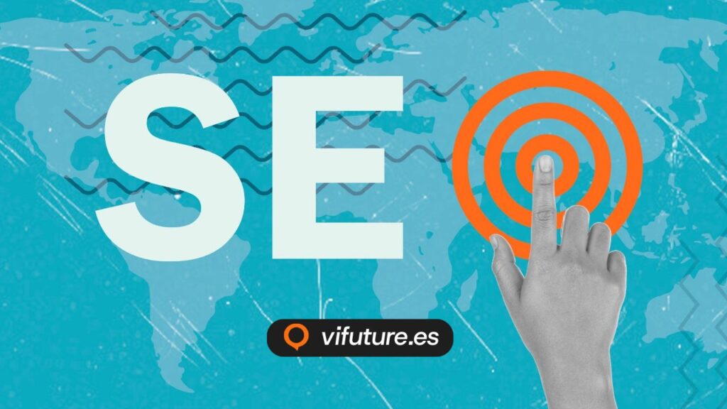 Texto SEO en mapa mundial para servicios de posicionamiento web