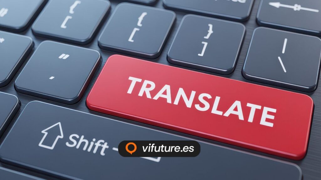 Teclado con tecla roja de traducir para pagina web