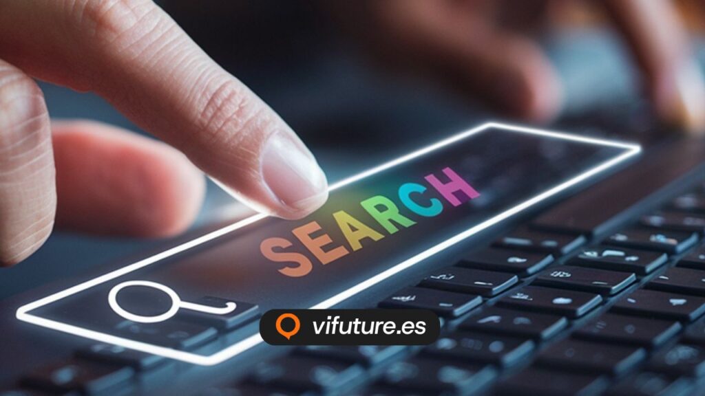 Dedo presionando tecla search para creador de paginas web