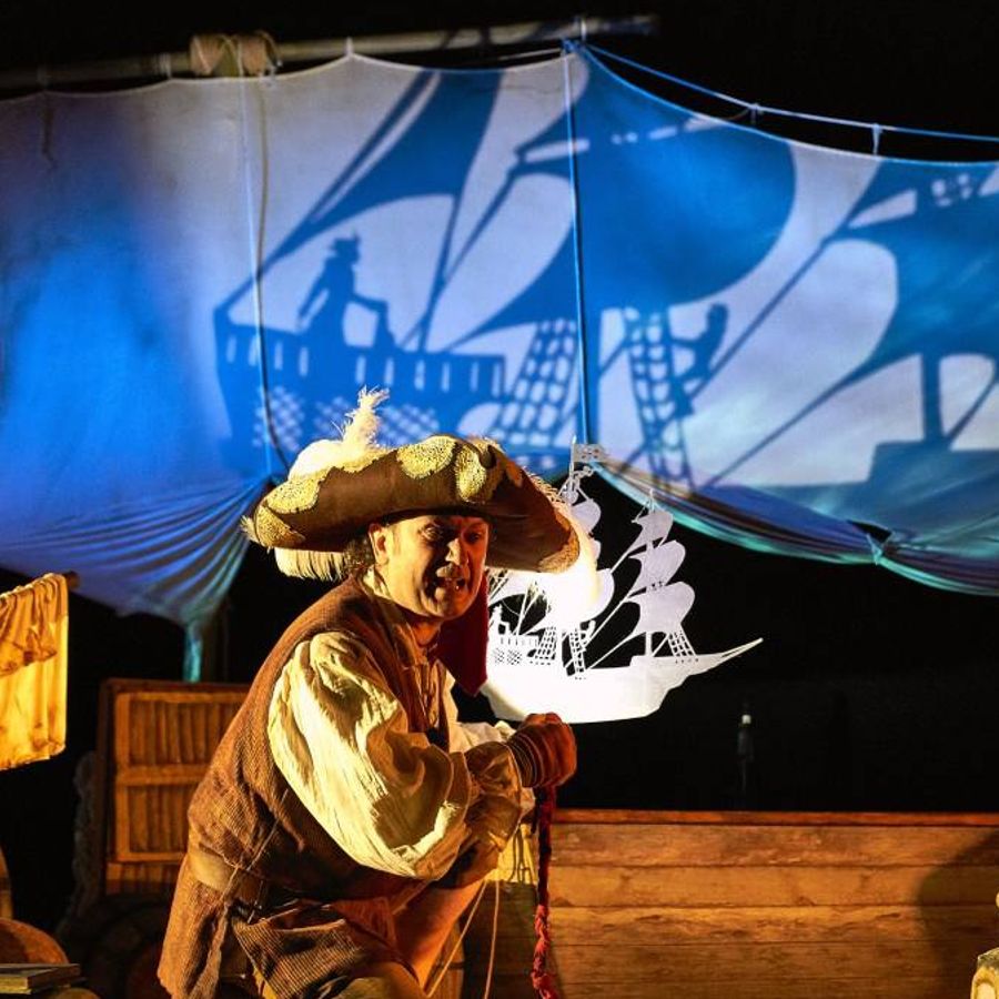 Actor haciendo teatro de sombras con niños promocionado por agencias web