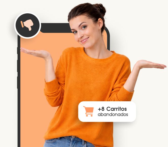 Chica con moño y manos hacia arriba preparada para empezar diseño de tienda online