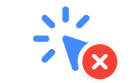 Vector de cursor azul haciendo clic junto a cruz de agencia sem