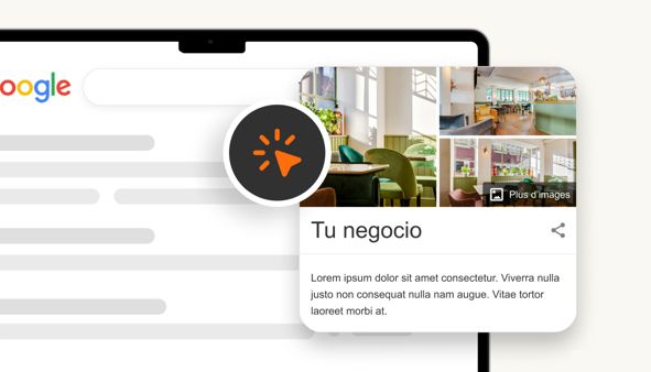 Ficha de restaurante con cursor haciendo clic gestionada por agencia de google ads