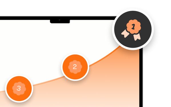 Gráfica ascendente con círculos naranjas de diseño y posicionamiento web