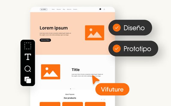 Interfaz web con prototipo naranja para servicio de diseño web ecommerce