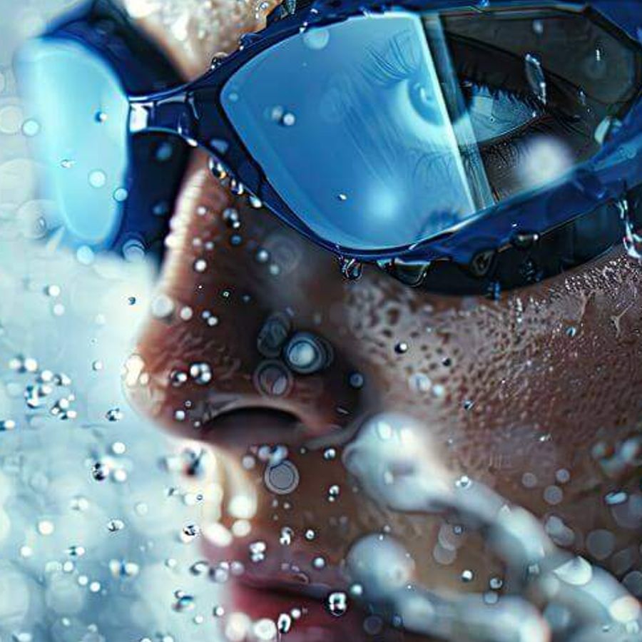 Rostro de nadador con gafas azules para servicio de diseño web tienda online