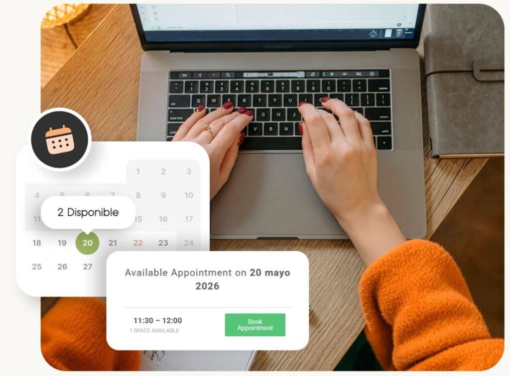 Persona tecleando en portátil con calendario de citas para agencia seo local