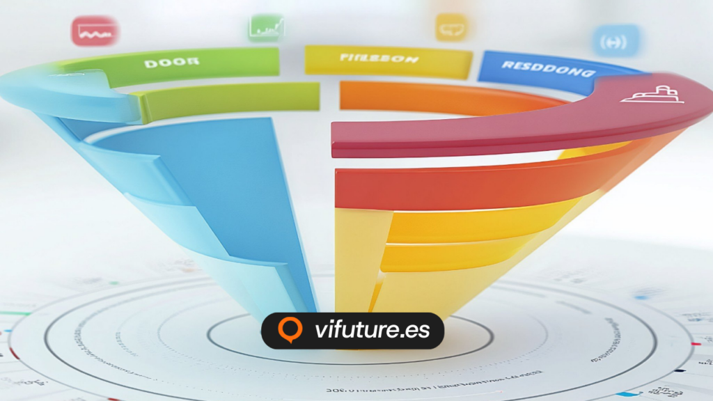 Embudo tridimensional de colores para agencia seo local
