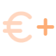 Vector minimalista del símbolo del euro en beige junto a un signo más naranja