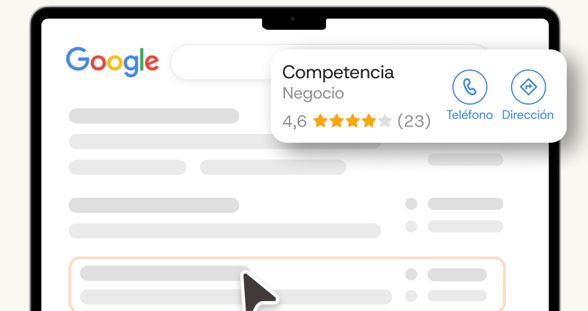 Vector de tarjeta naranja con lupa analizado por agencia posicionamiento local